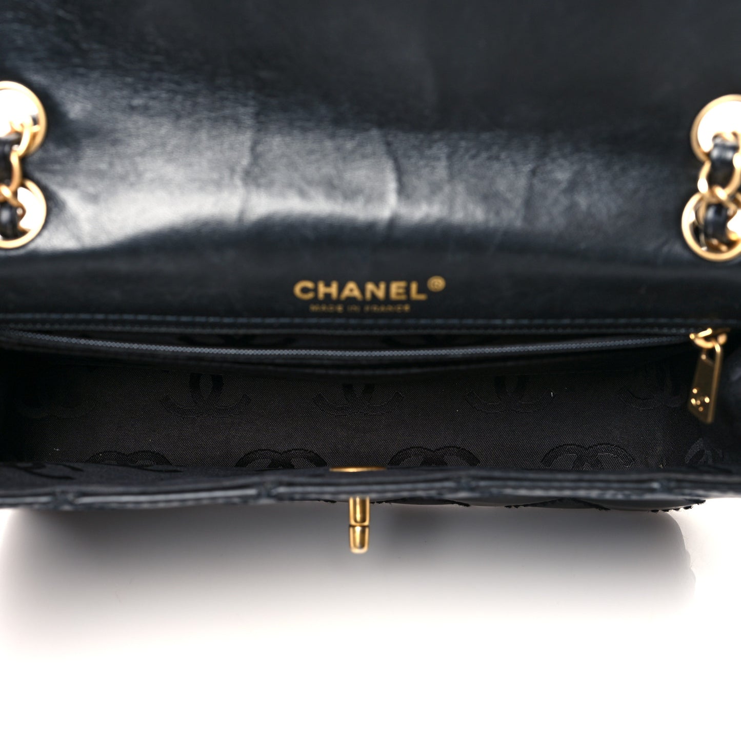 Glazed Calfskin Stitched Small Flap Black