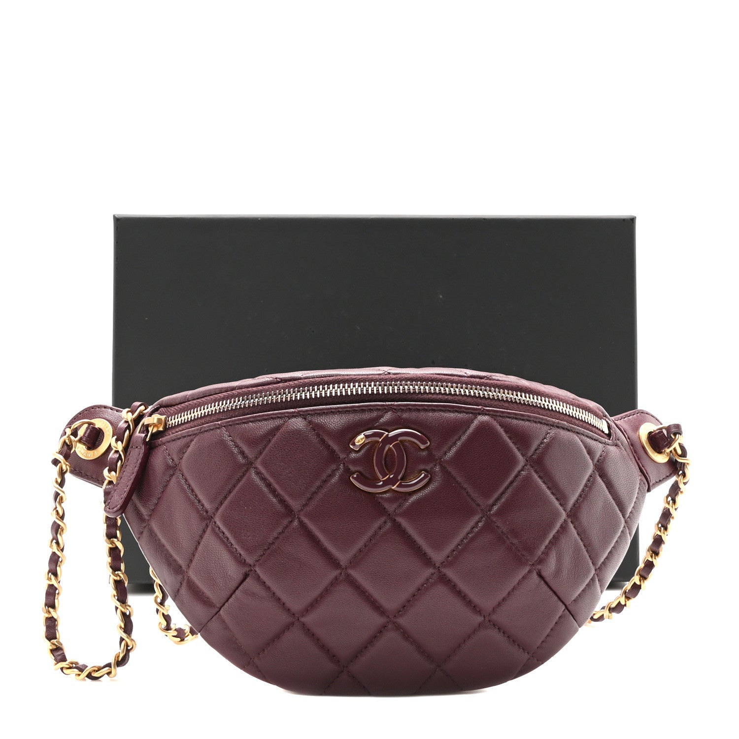 Chanel Shiny Lambskin Enamel Quilted Waist Bag Fanny Pack Burgundy 10 of 10
