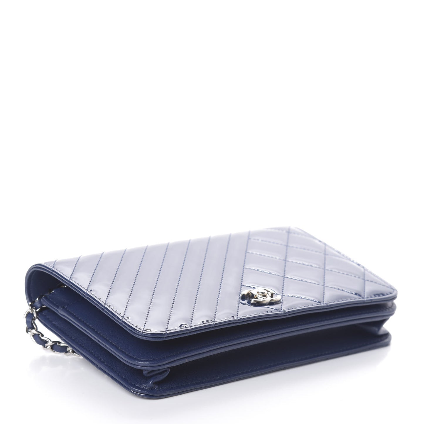 Patent Quilted Coco Boy Wallet On Chain WOC Blue