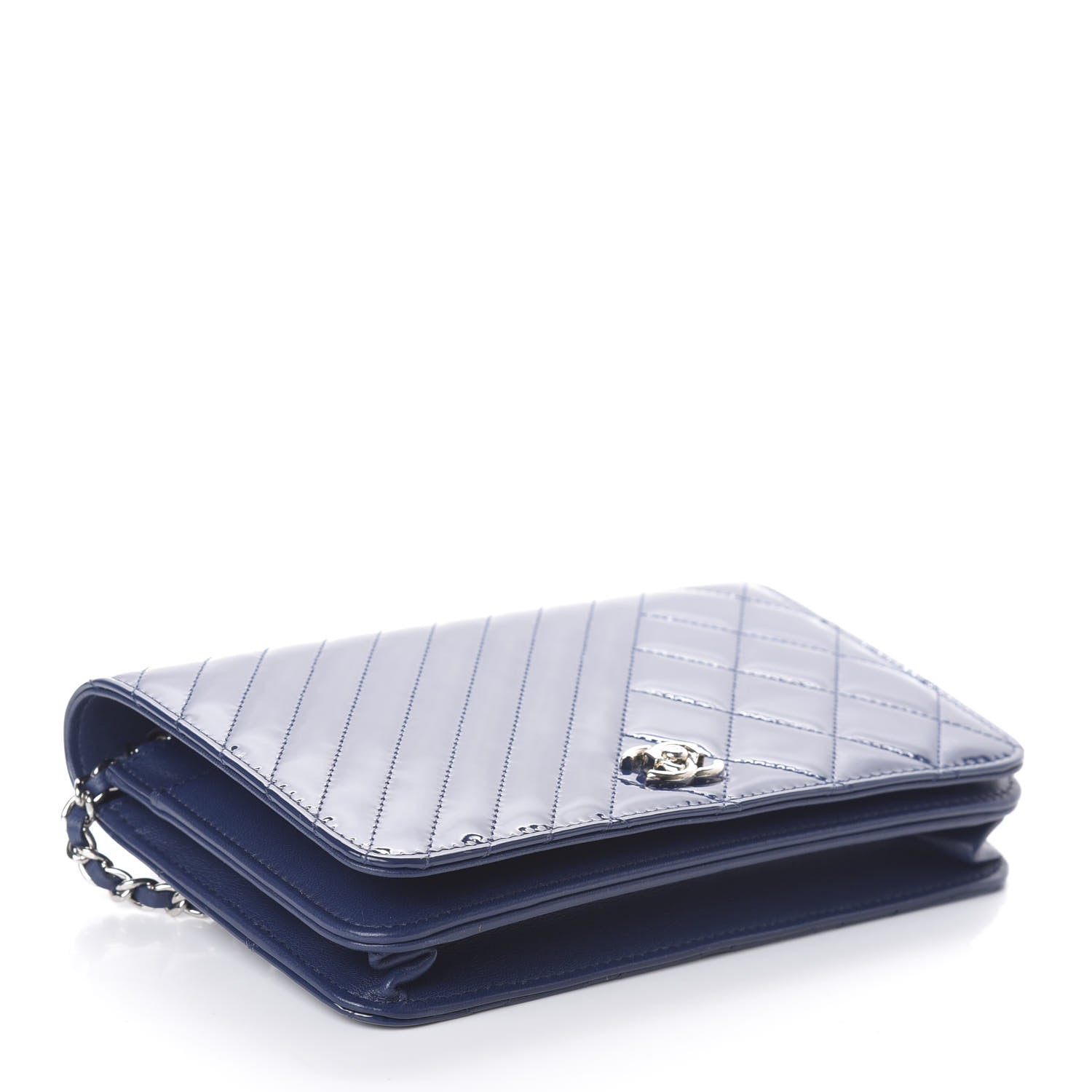 Chanel Patent Quilted Coco Boy Wallet On Chain WOC Blue 4 of 10