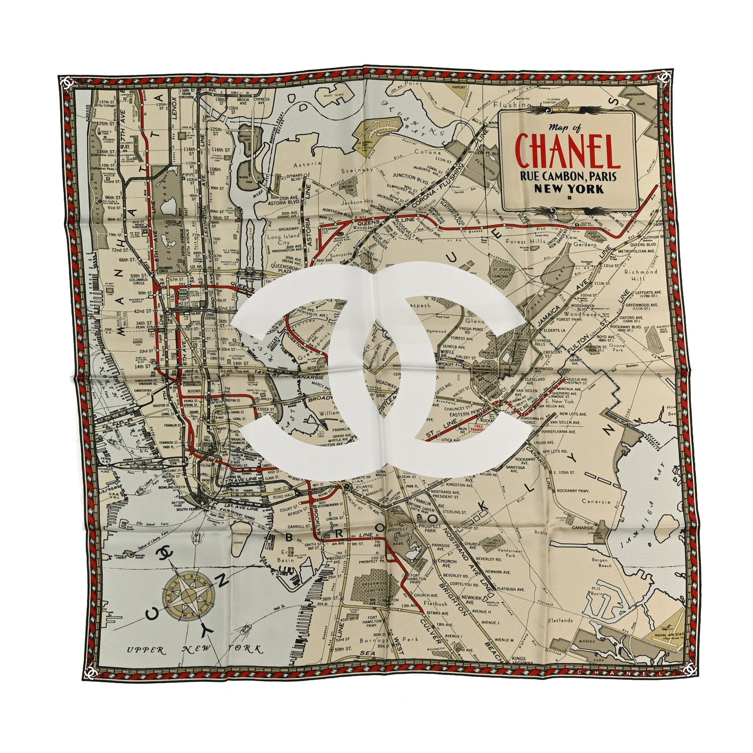 Chanel Silk CC Square Scarf White Multicolor Red 1 of 3