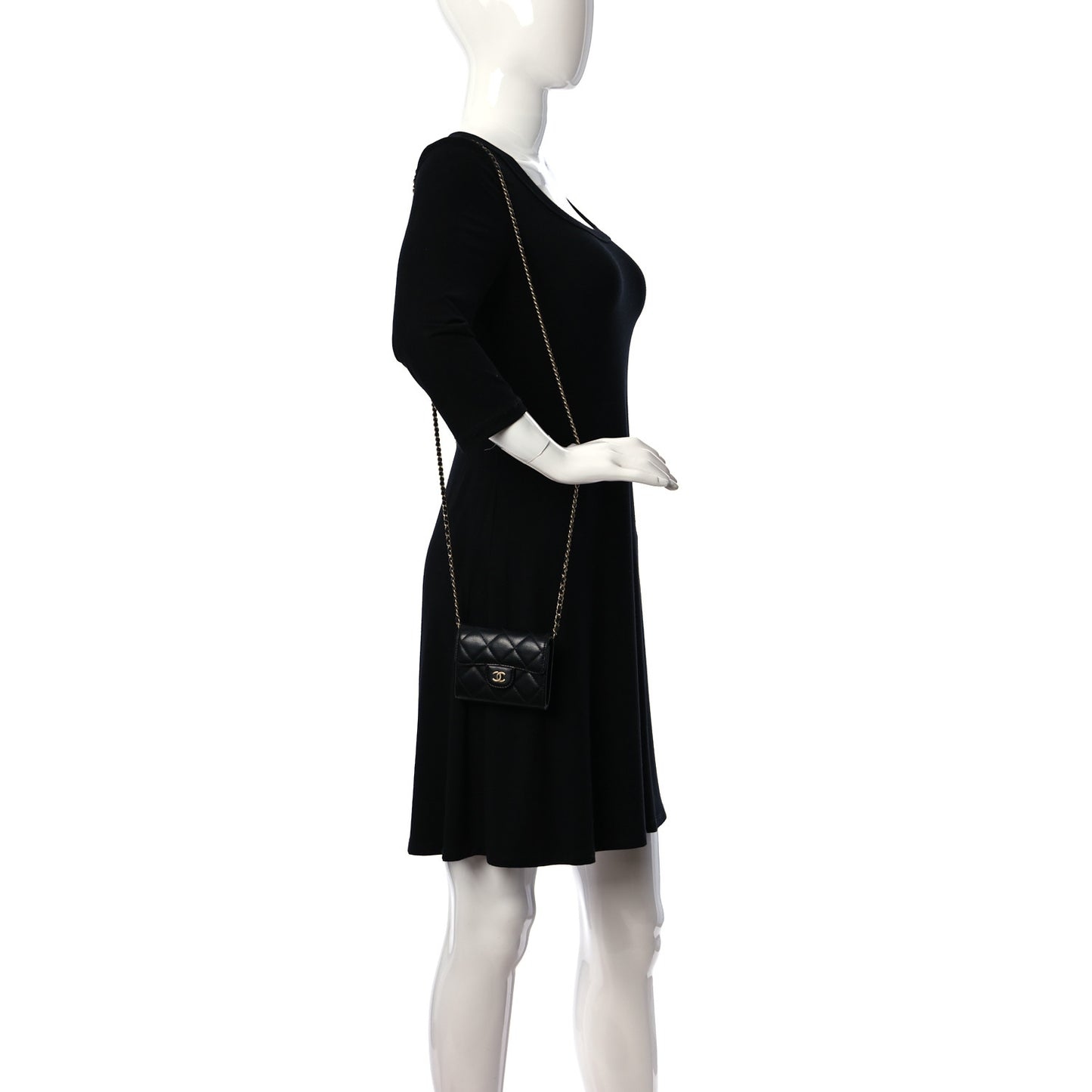 Lambskin Quilted Flap Card Holder On Chain Black