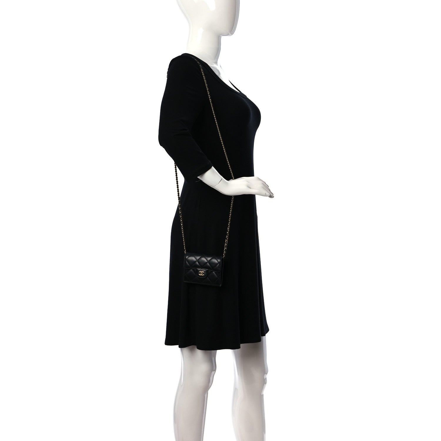 Chanel Lambskin Quilted Flap Card Holder On Chain Black 2 of 11