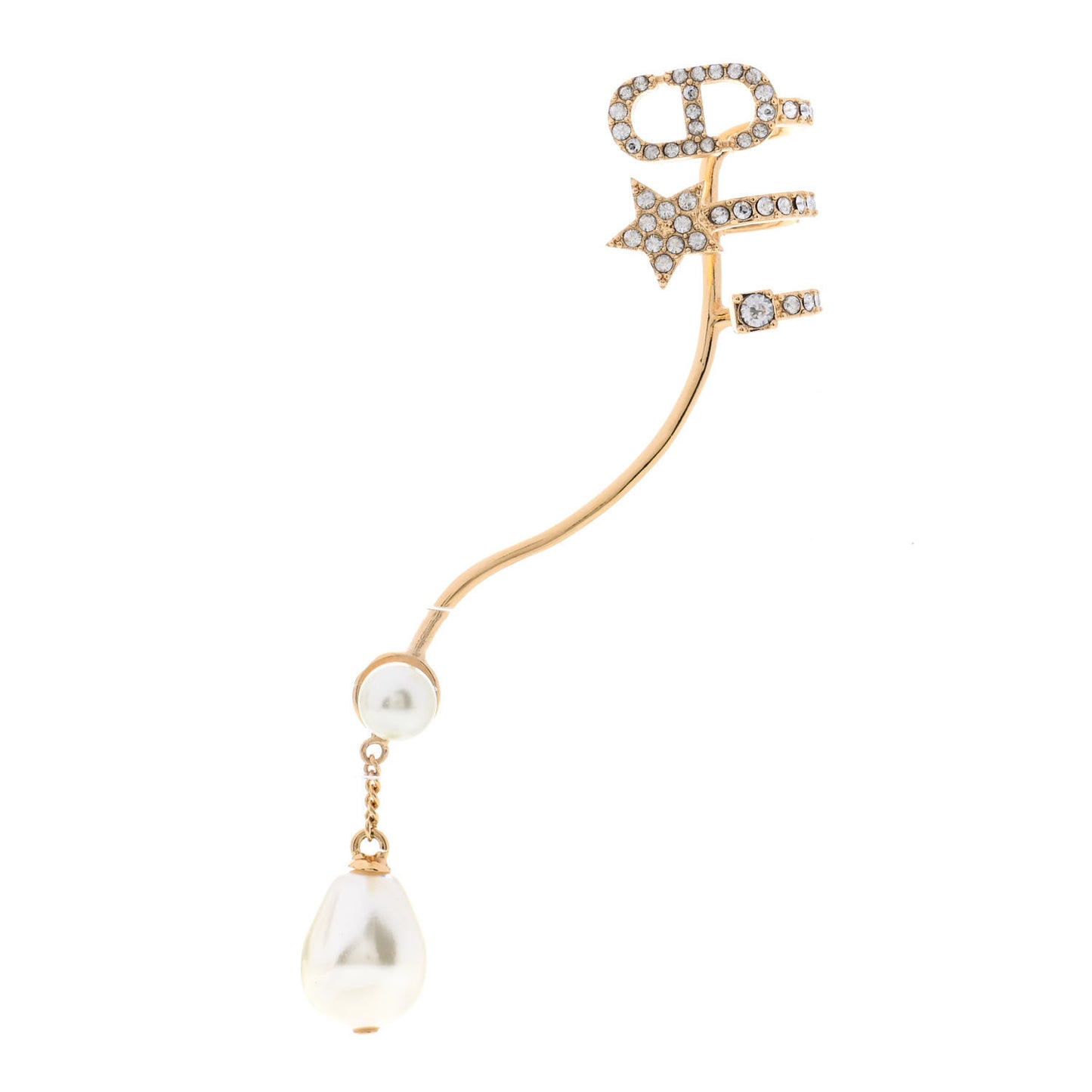 Metal Crystal Pearl CD Ear Cuff Gold