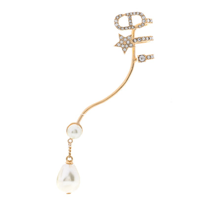 Christian Dior Metal Crystal Pearl CD Ear Cuff Gold 1 of 4
