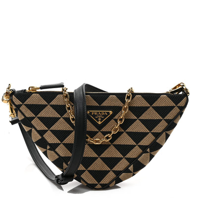 Prada Jacquard Triangolo Symbole Embroidered Mini Triangle Bag Black Corda 1 of 8