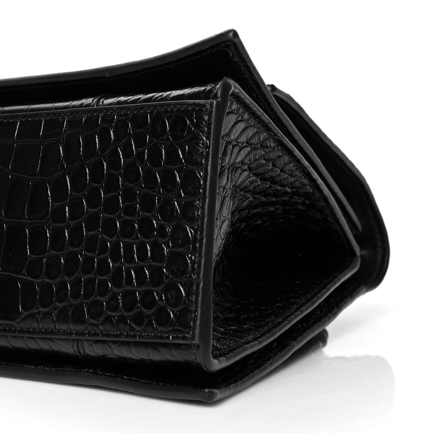 Extra Supple Calfskin Crocodile Embossed Medium Crush Chain Bag Black