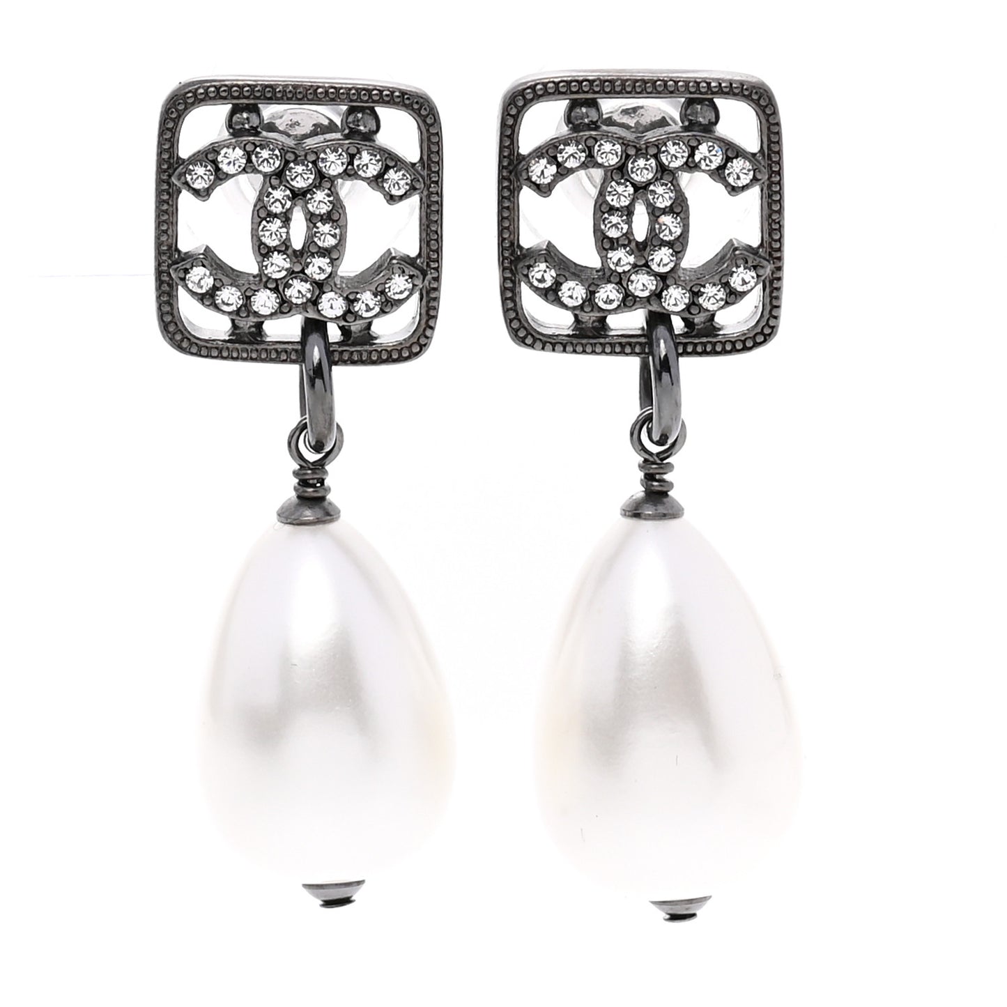Ruthenium Crystal Pearl CC Square Drop Earrings Pearly White