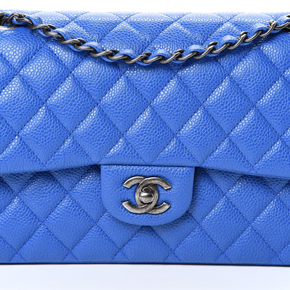 Chanel Caviar Quilted Medium Double Flap Blue 7 of 10