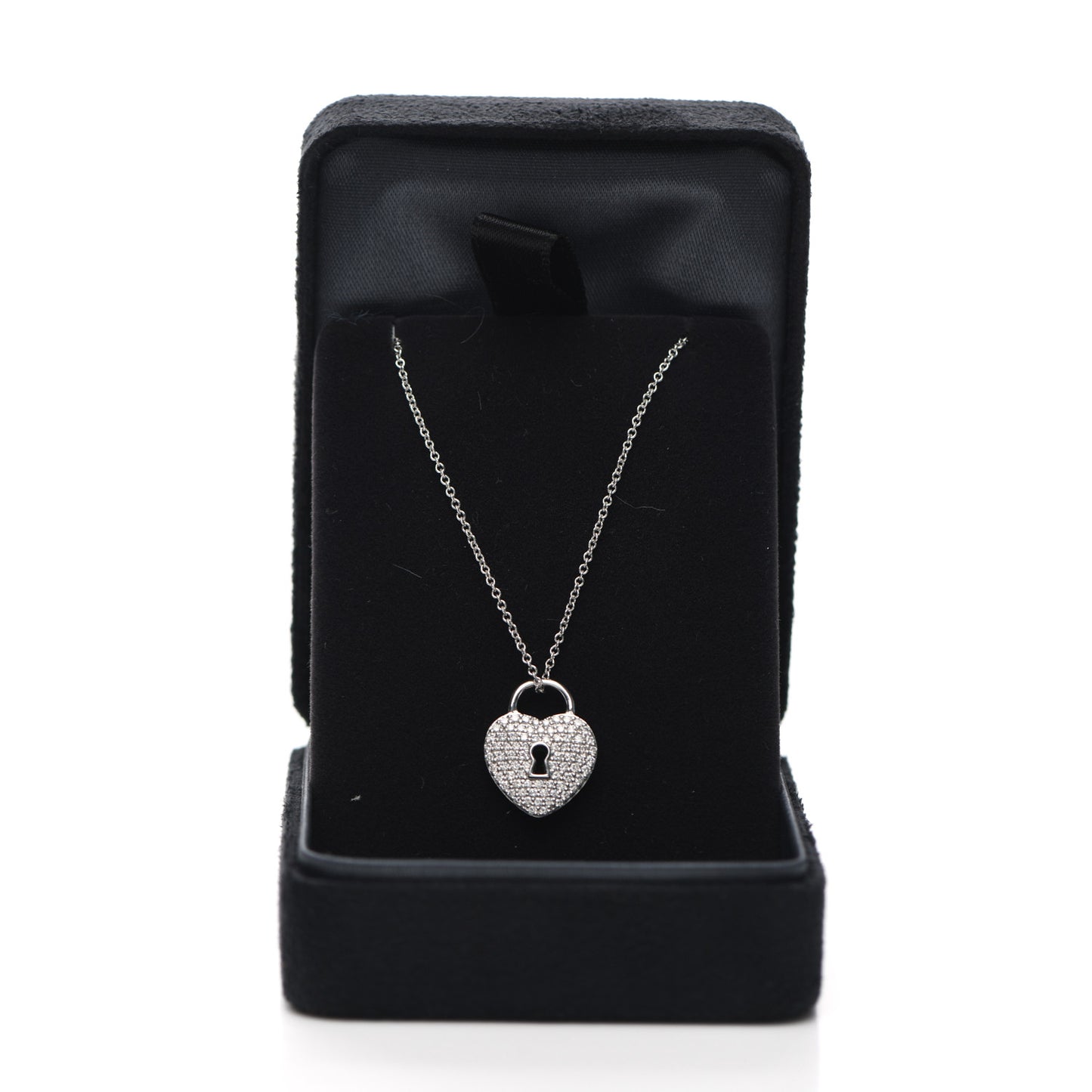 Platinum Diamond Small Heart Lock Pendant Necklace