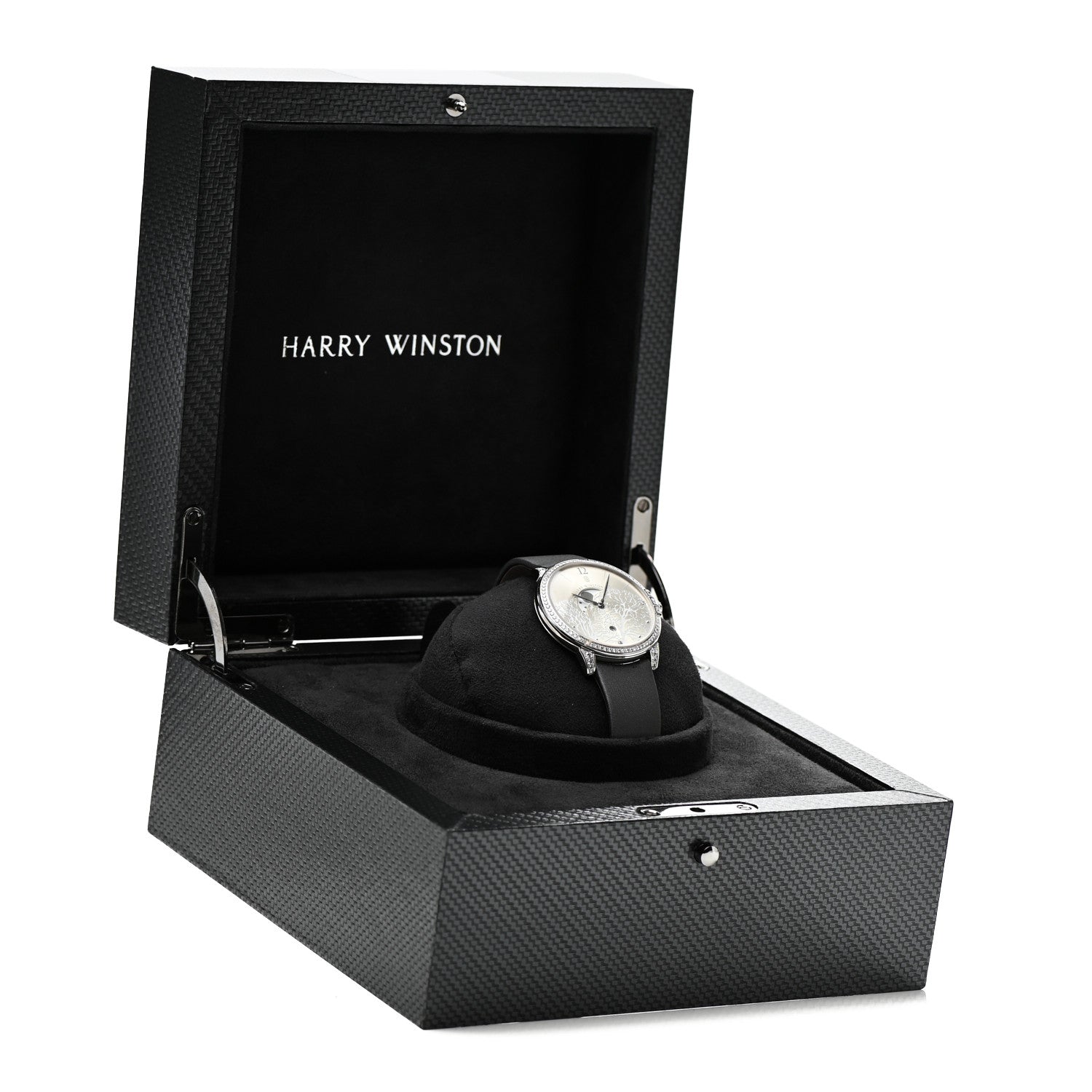 Harry Winston 18K White Gold Satin Diamond Bezel 39mm Sunray Midnight Quartz Watch 5 of 5