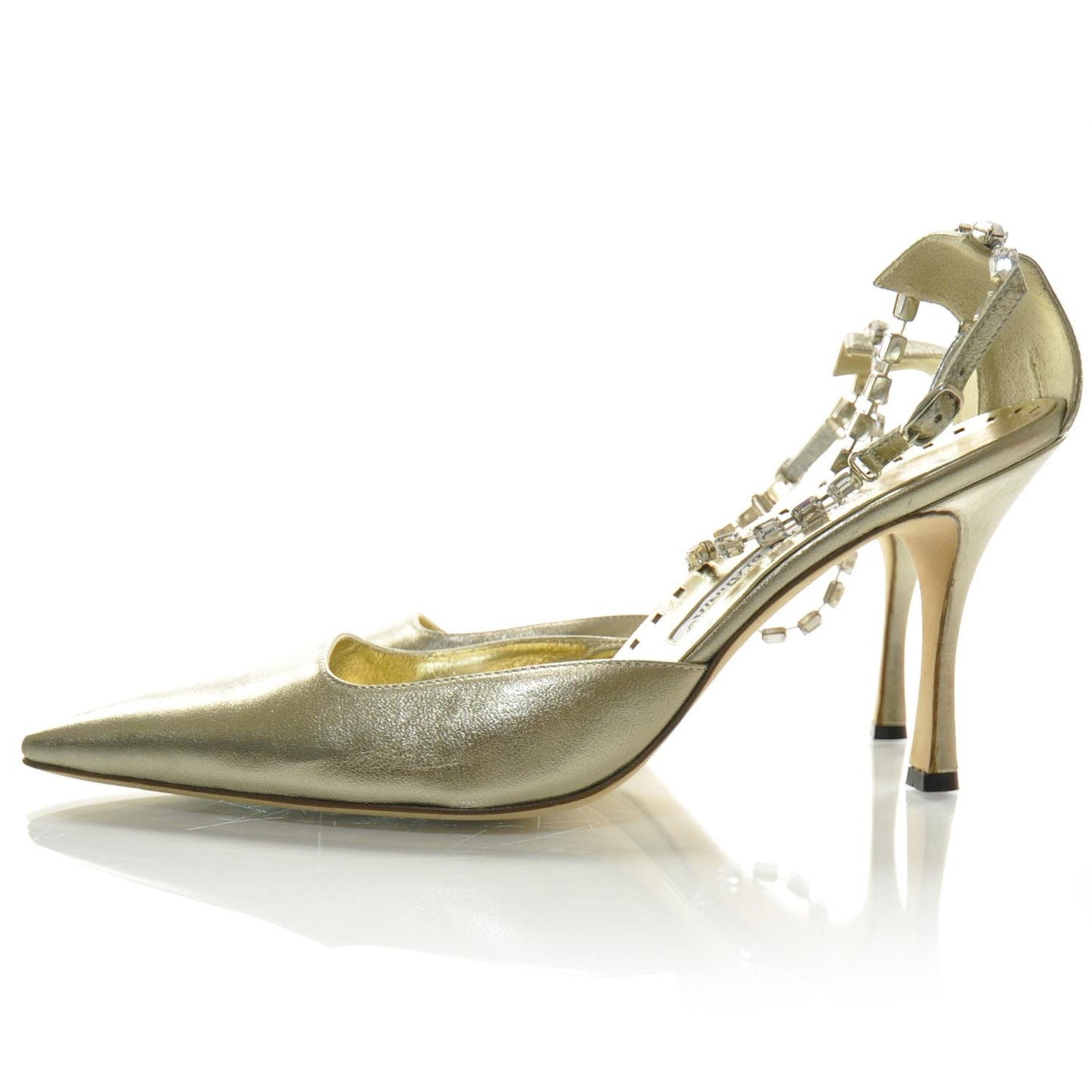 MANOLOBLAHNIKLeatherJeweledAnkleStrapPumps41Gold