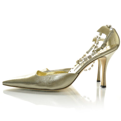 FASHIONPHILE MANOLOBLAHNIKLeatherJeweledAnkleStrapPumps41Gold 2 of 6