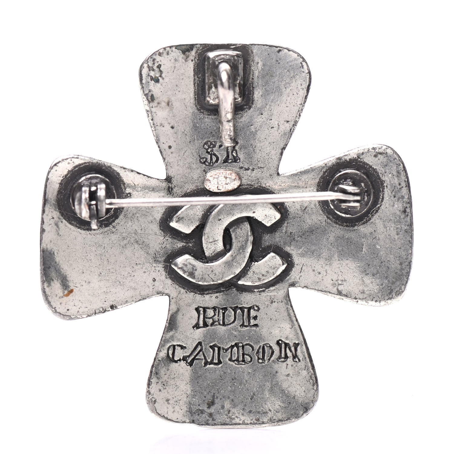 Chanel Ruthenium Gripoix Poured Glass Cross Brooch 3 of 5