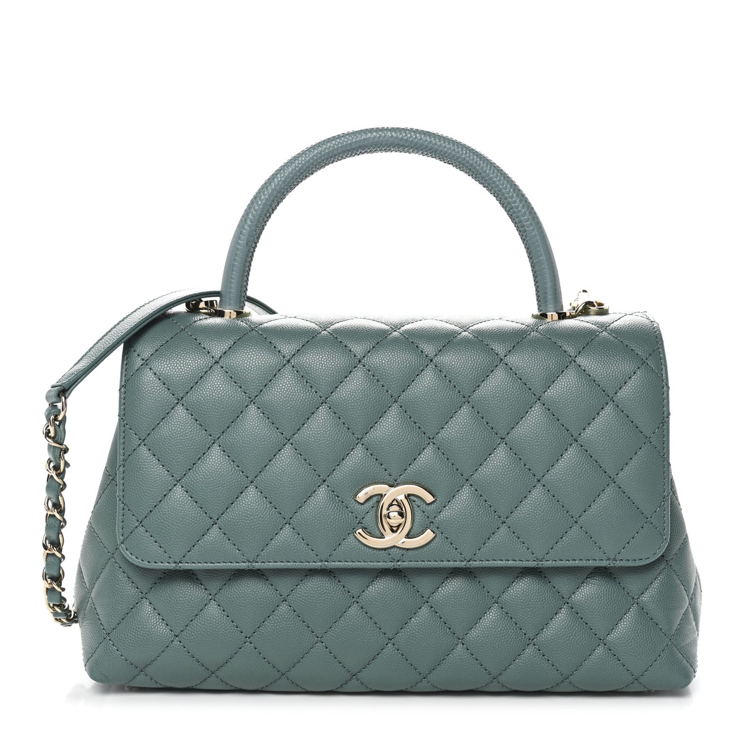 Caviar Lizard Quilted Small Coco Handle Flap Green