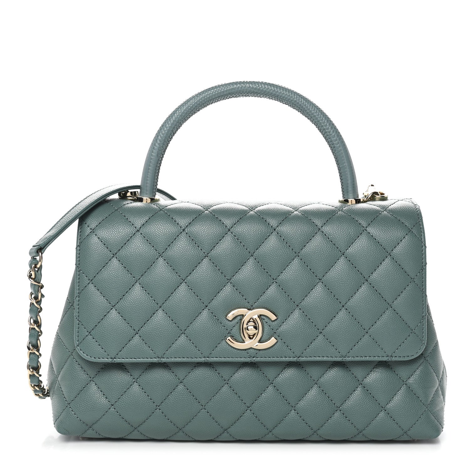 Chanel Caviar Lizard Quilted Small Coco Handle Flap Green 1 of 11