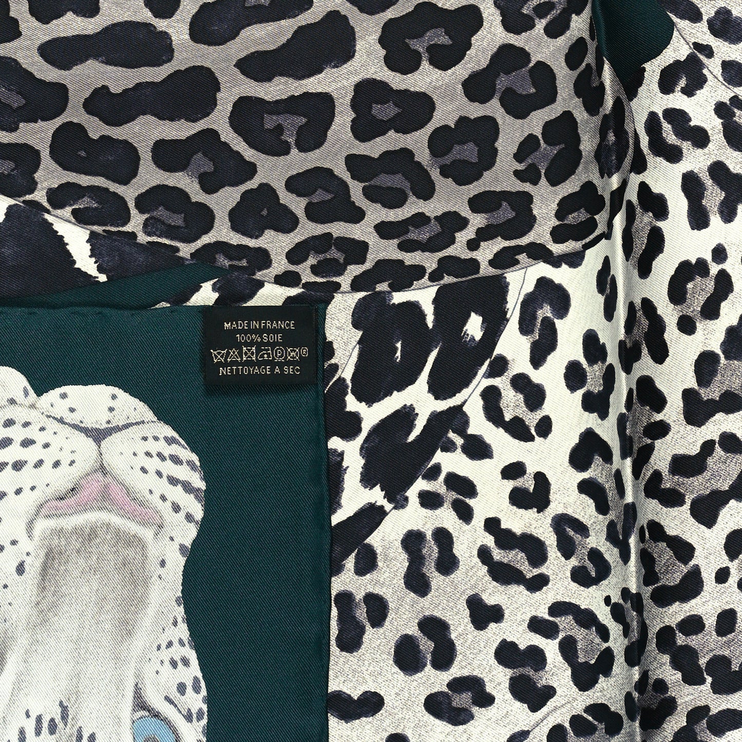 Silk Twill Lazy Leopardesses Scarf 90 Vert Black Gris