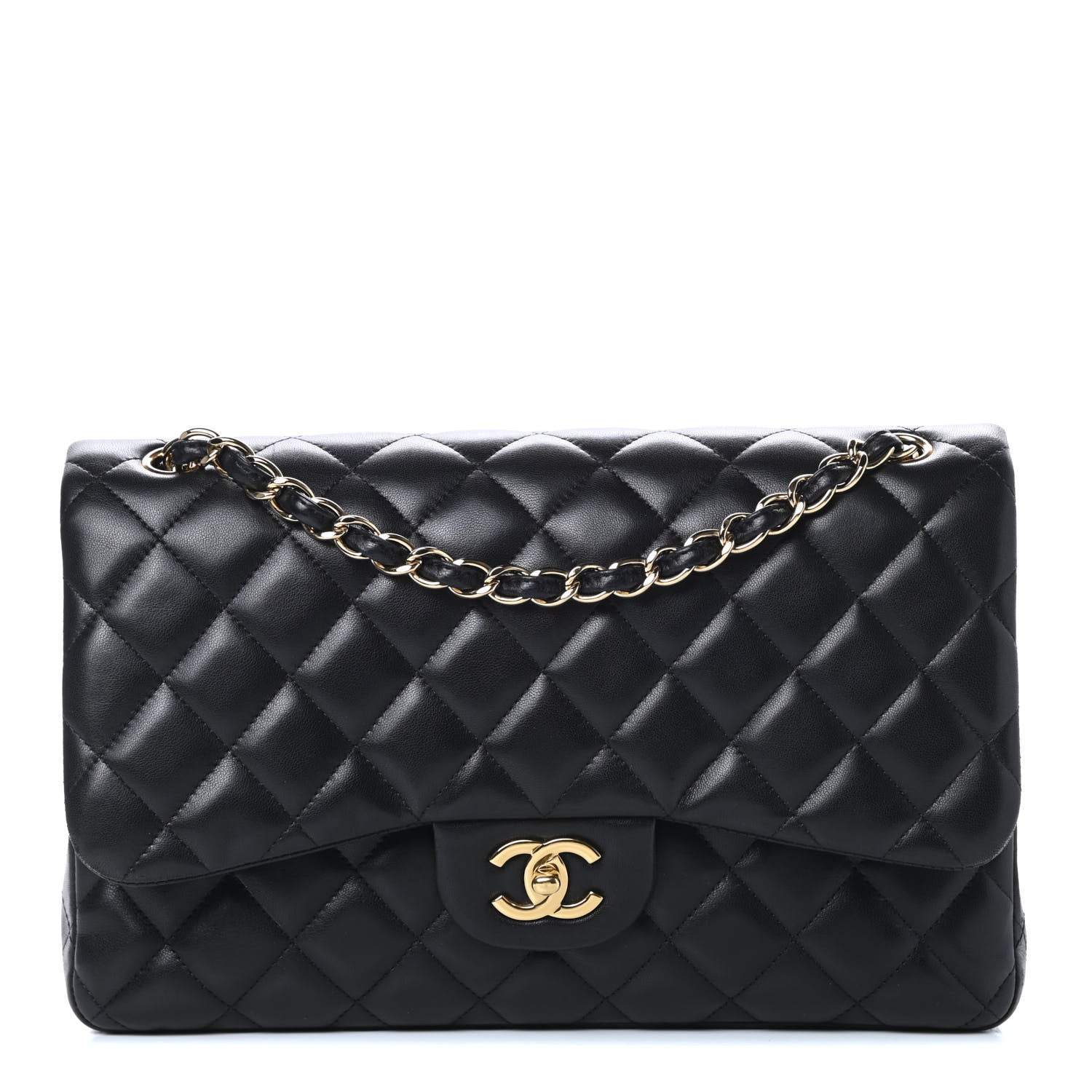 Chanel Lambskin Quilted Jumbo Double Flap Black 1 of 15