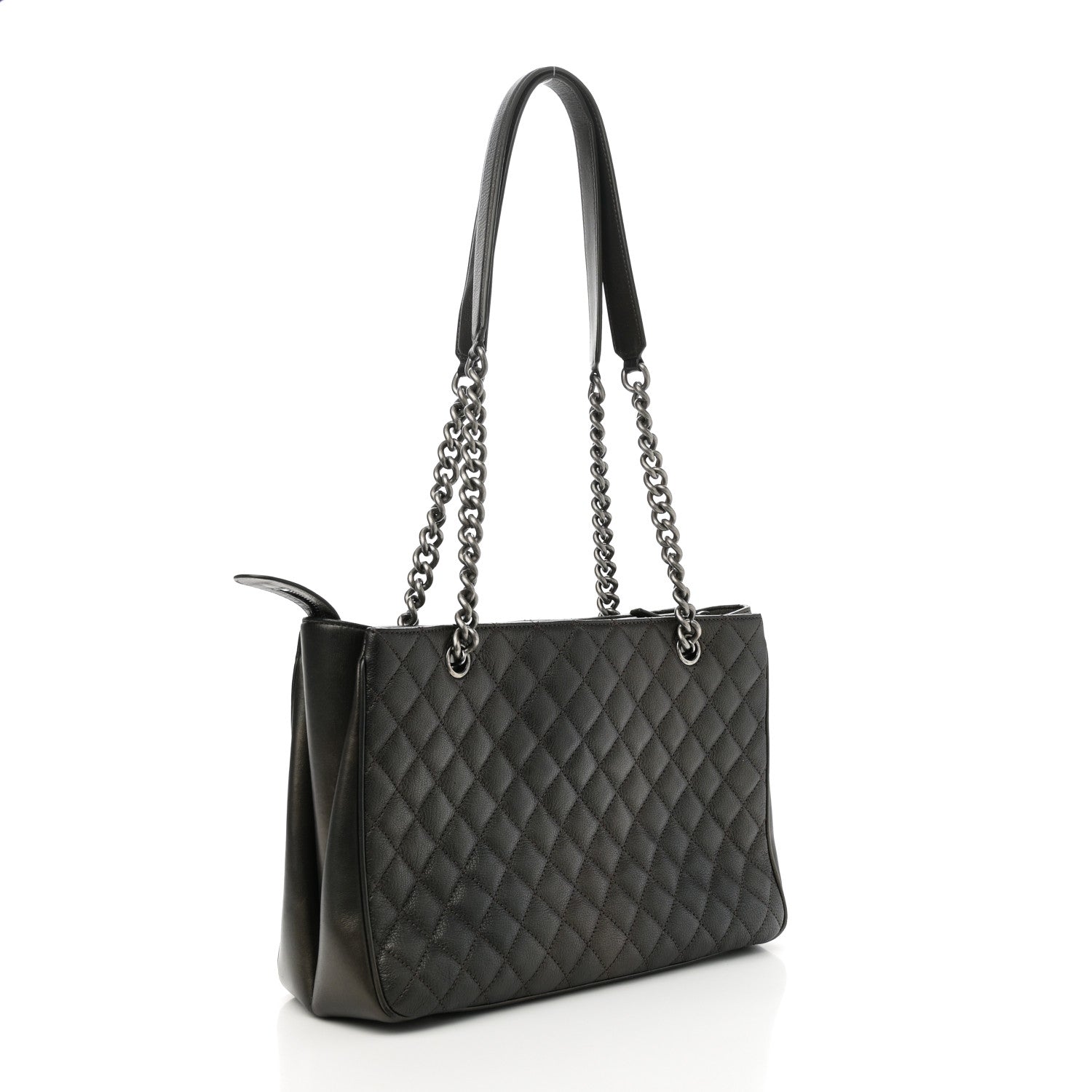 Chanel Metallic Goatskin Quilted Medium Rock In Rome Tote Charcoal 3 of 11