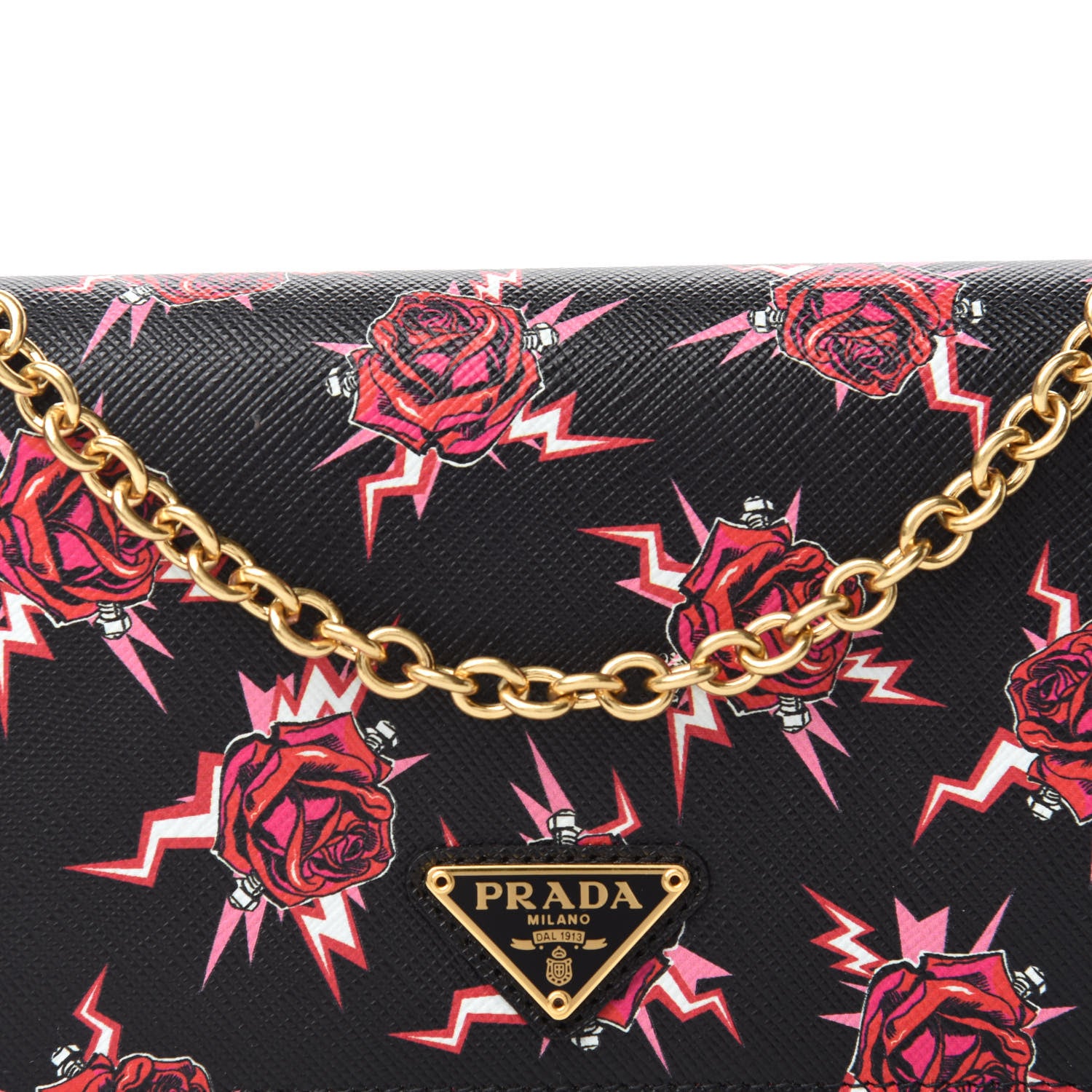 Prada X UNIVERSAL STUDIOS Saffiano Frankenstein Rose Chain Wallet Lacca 10 of 11