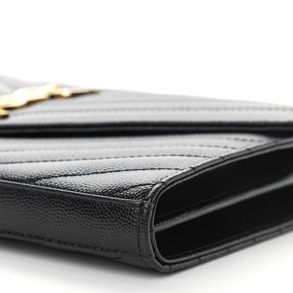 Saint Laurent Grain De Poudre Matelasse Chevron Monogram Chain Wallet Black 9 of 10