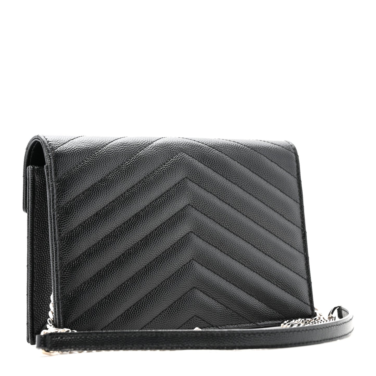 Grain De Poudre Matelasse Chevron Monogram Envelope Chain Wallet Black