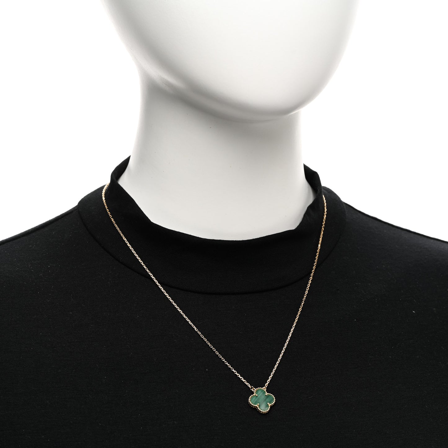 18K Yellow Gold Malachite Vintage Alhambra Pendant Necklace