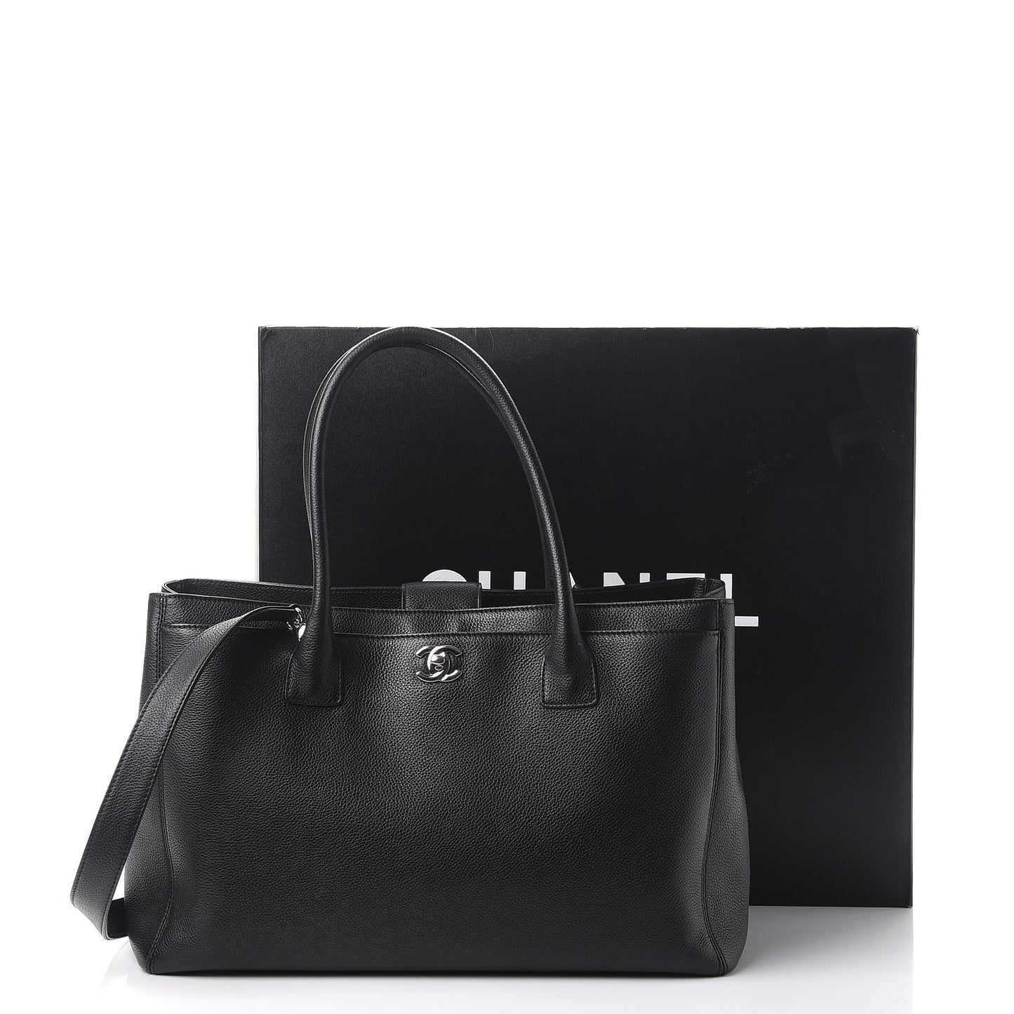 Calfskin Cerf Executive Shopper Tote Black