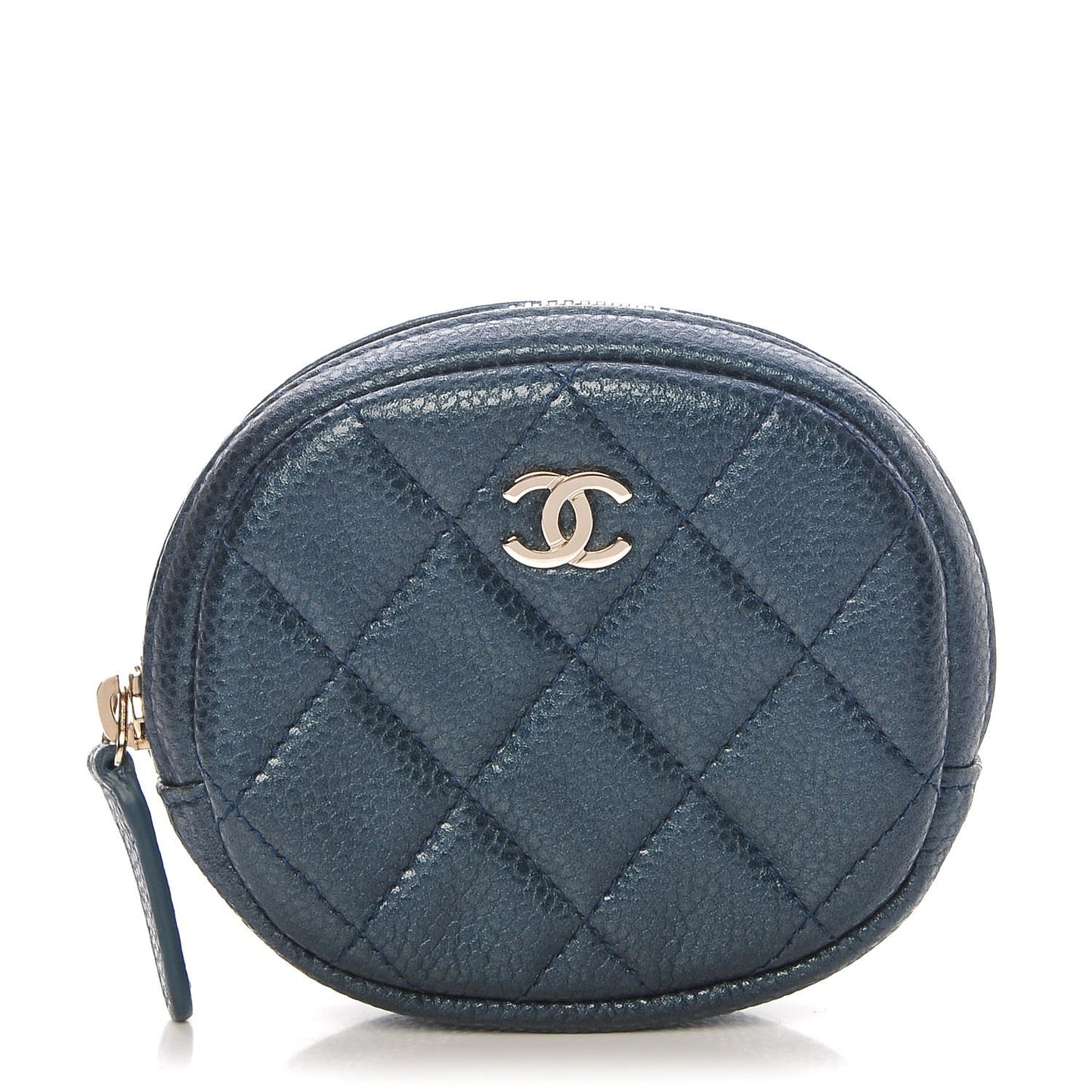 Metallic Caviar Quilted Zip Around Classic Coin Purse Dark Blue