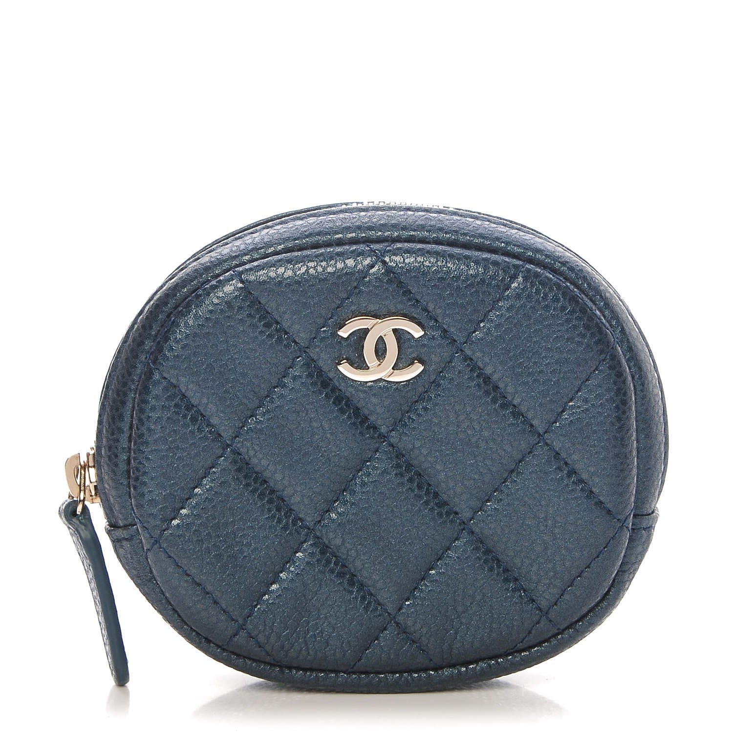 Chanel Metallic Caviar Quilted Zip Around Classic Coin Purse Dark Blue 1 of 2