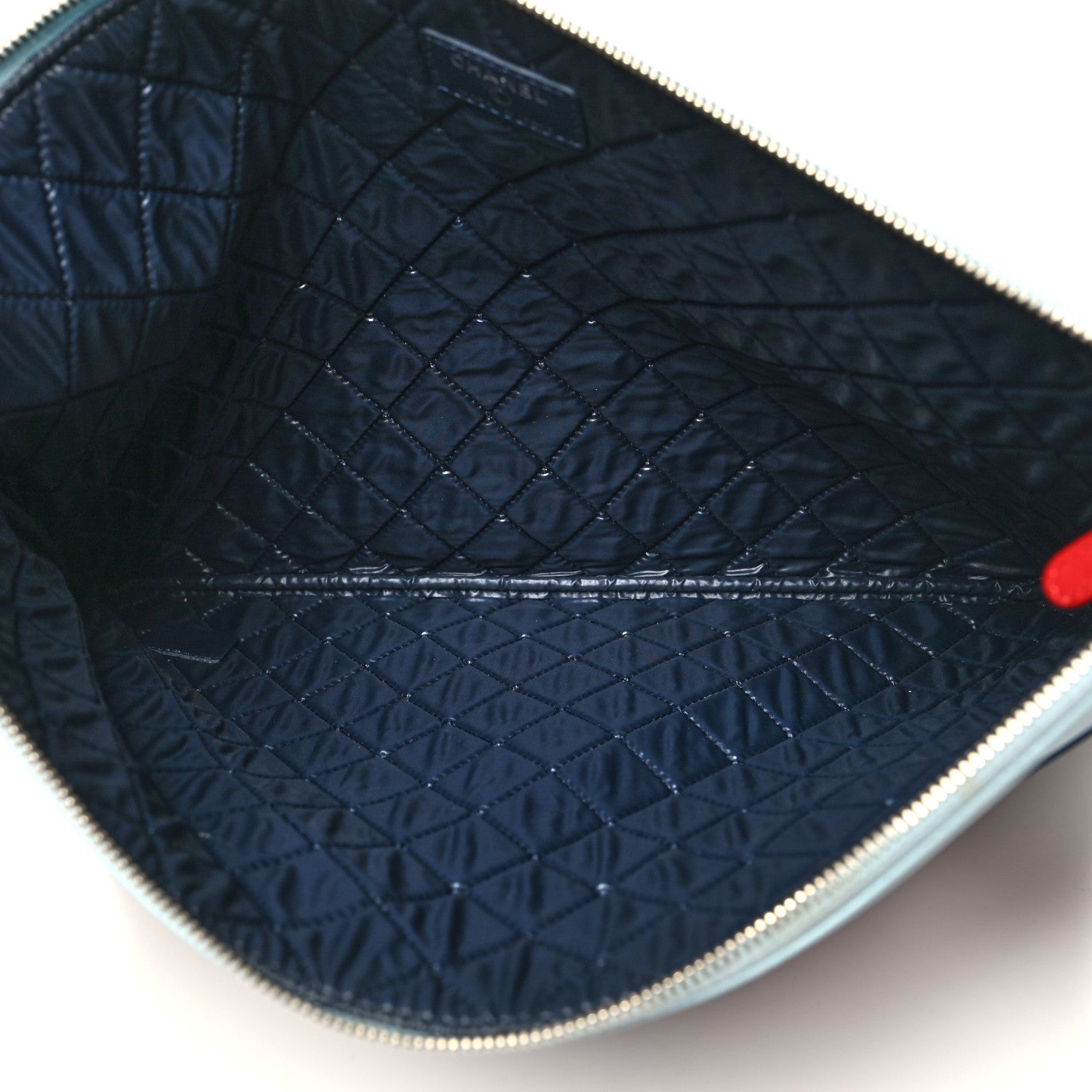 Chanel Lambskin Large Airline Zipper Cosmetic Case Blue Black Red 5 of 14
