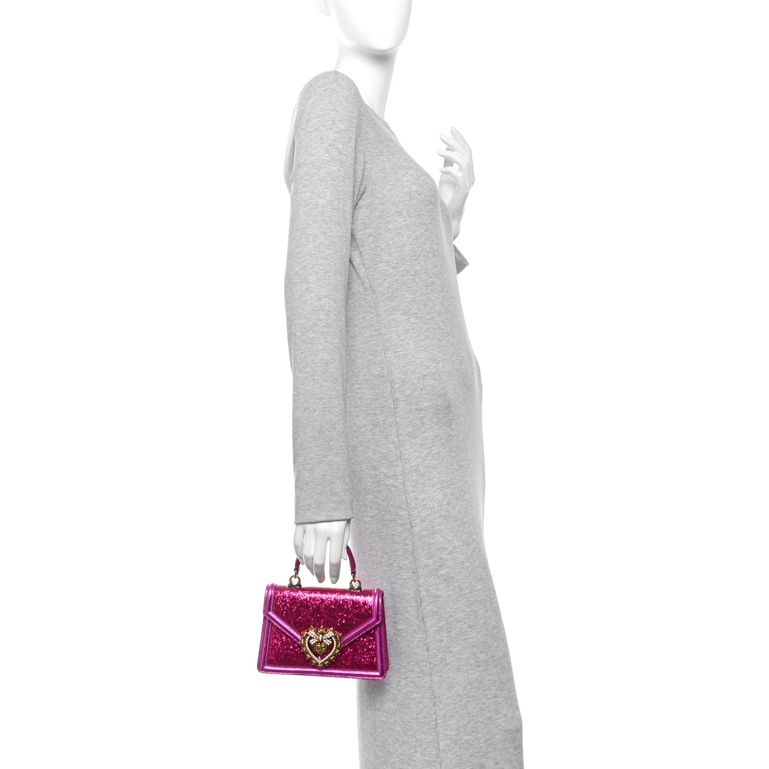 Dolce & Gabbana Glitter Metallic Lizard Small Devotion Top Handle Bag Fuchsia 2 of 10