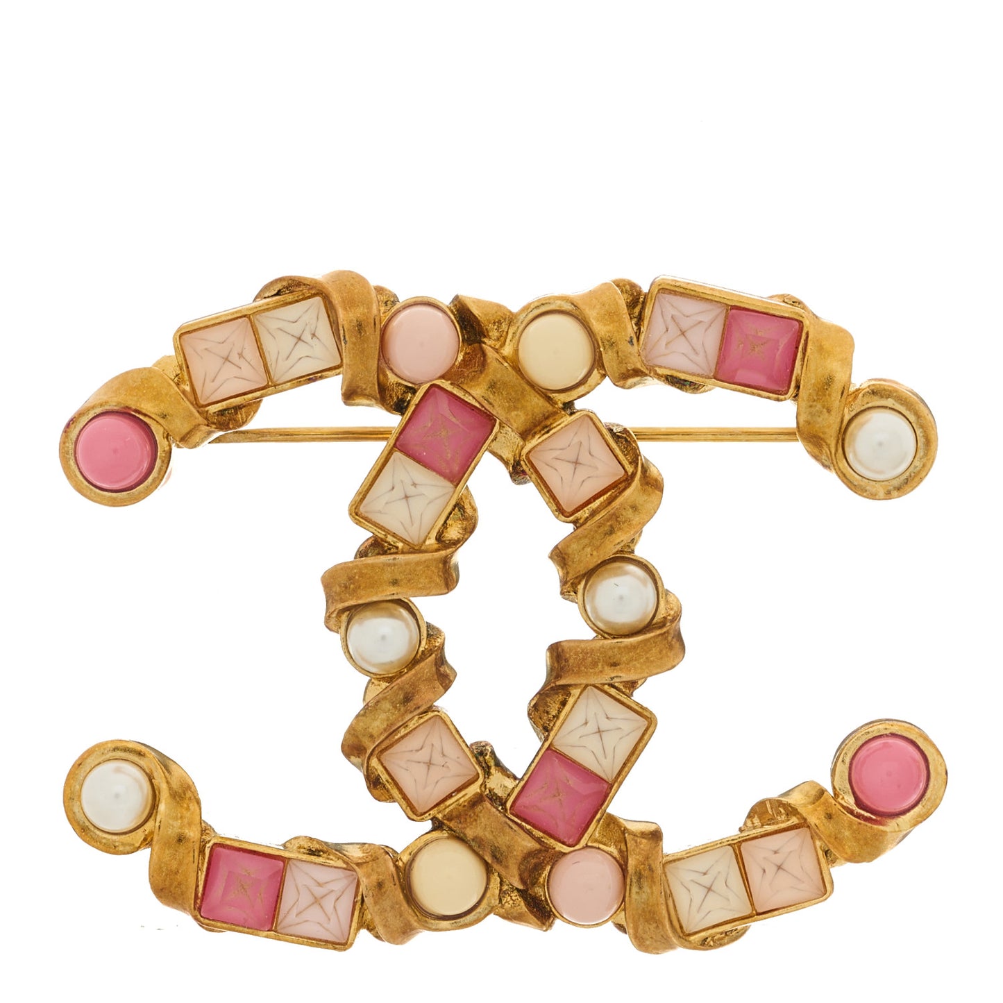 Pearl Crystal CC Charms Brooch Gold Pink