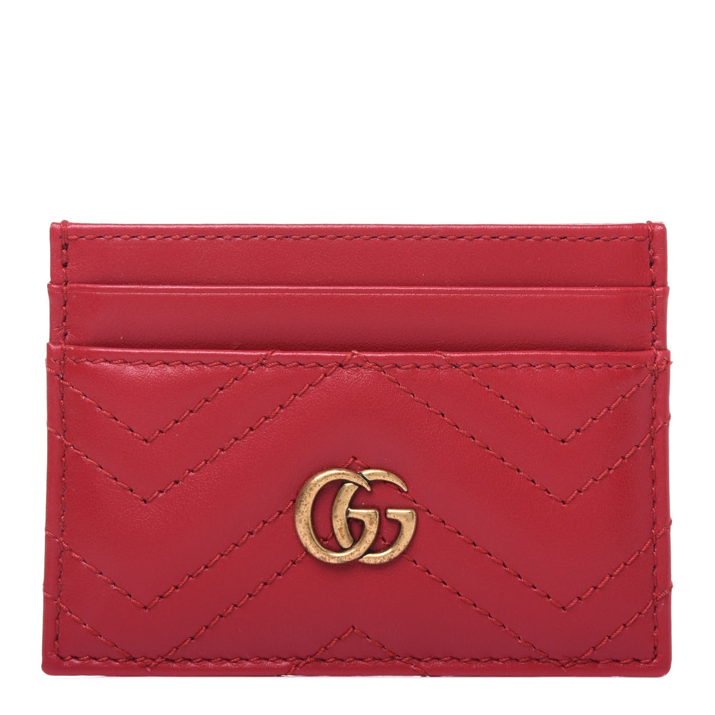Calfskin Matelasse GG Marmont Card Holder Hibiscus Red