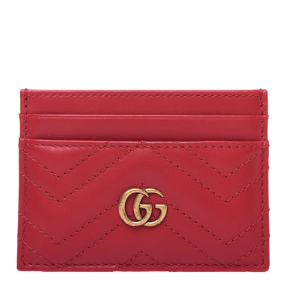 Gucci Calfskin Matelasse GG Marmont Card Holder Hibiscus Red 1 of 13