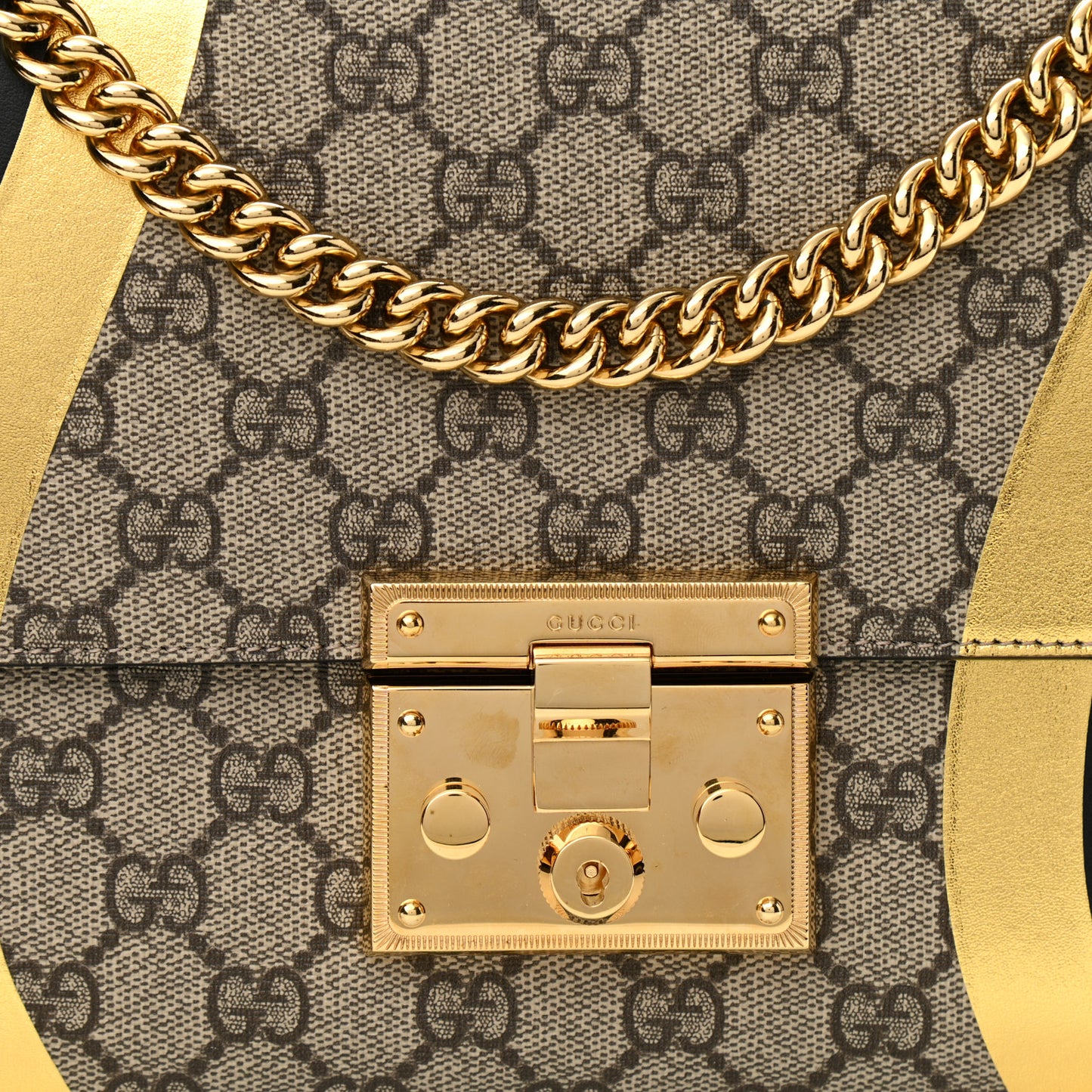 Calfskin GG Supreme Monogram Medium Padlock Shoulder Bag Black Gold