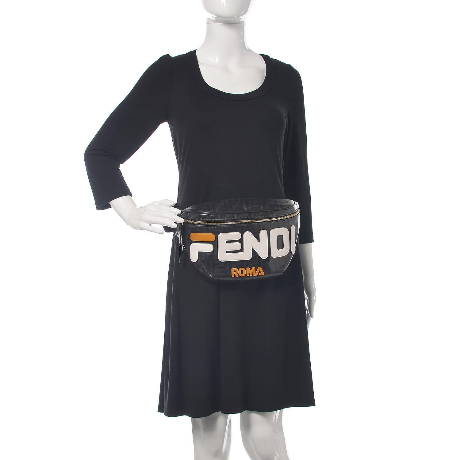 Fendi X FILA Glazed Fabric Vitello Century FF 1974 Mania Belt Bag Black White 2 of 8