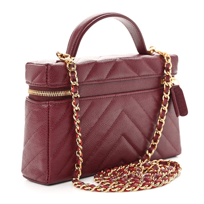 Chanel Caviar Chevron Quilted Top Handle Slim Vanity With Chain Black Burgundy 3 of 11