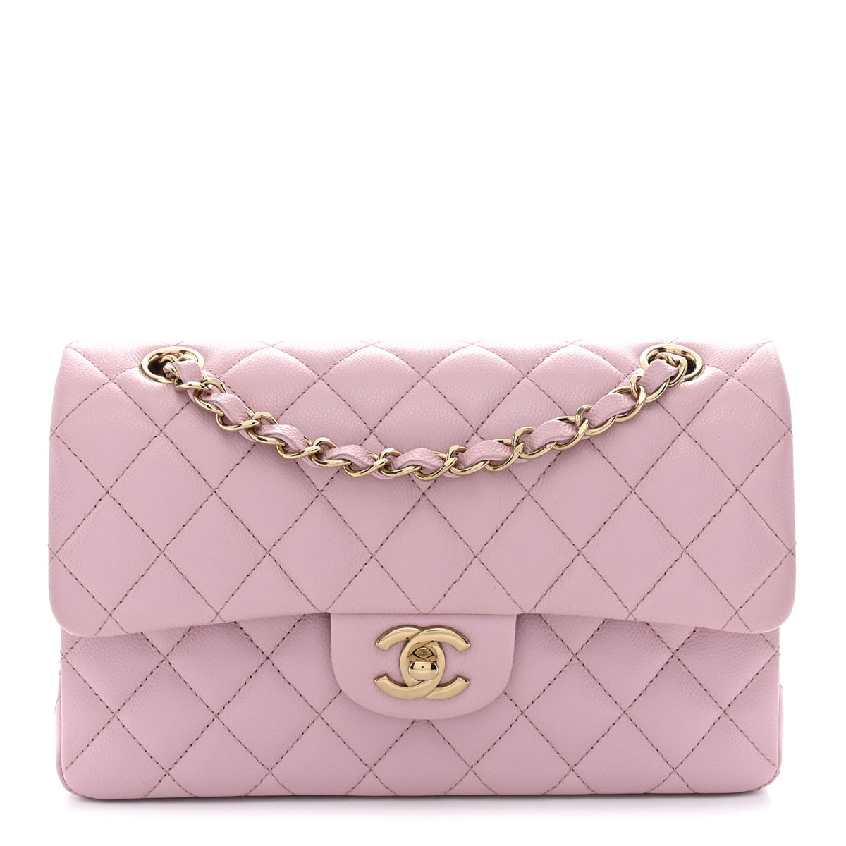 Caviar Quilted Small Double Flap Pink