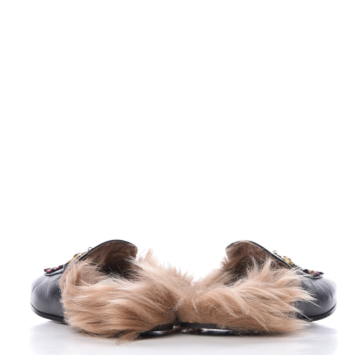 Malaga Kid Fur Crystal Dragon Embroidered Womens Princetown Slippers 35 Black