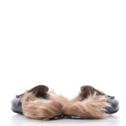 Gucci Malaga Kid Fur Crystal Dragon Embroidered Womens Princetown Slippers 35 Black 5 of 15