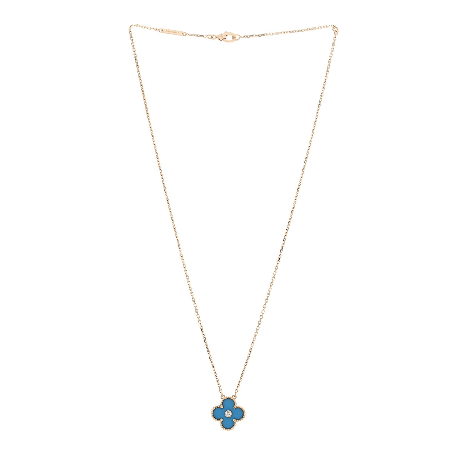 Van Cleef & Arpels 18K Yellow Gold Diamond Celestial Blue Sevres Porcelain Vintage Alhambra Pendant Necklace 3 of 6