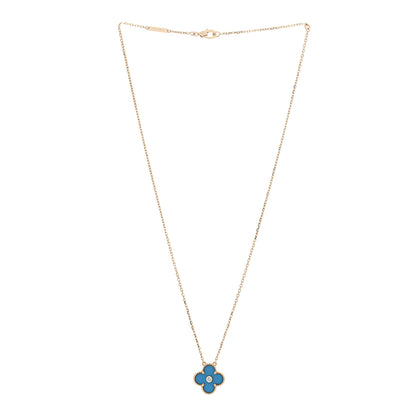 Van Cleef & Arpels 18K Yellow Gold Diamond Celestial Blue Sevres Porcelain Vintage Alhambra Pendant Necklace 3 of 6