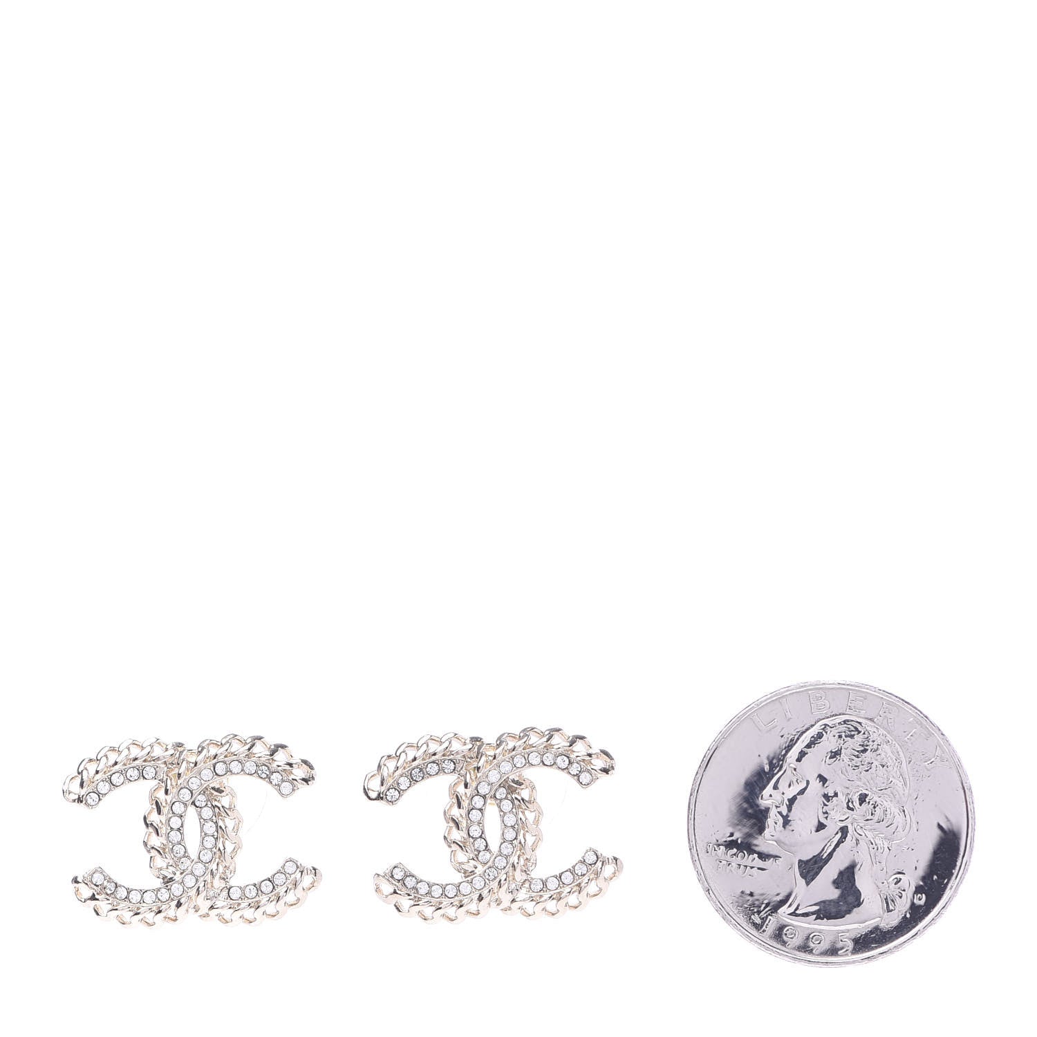 Chanel Crystal Chain CC Earrings Gold 2 of 5