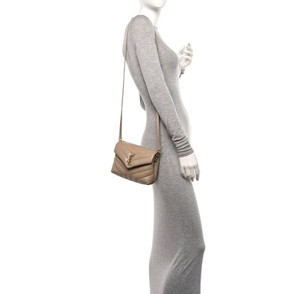 Saint Laurent Calfskin Y Quilted Monogram Toy Loulou Crossbody Bag Dark Beige 2 of 12