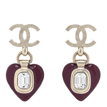 Chanel Resin Crystal CC Heart Drop Earrings Red Gold 1 of 4