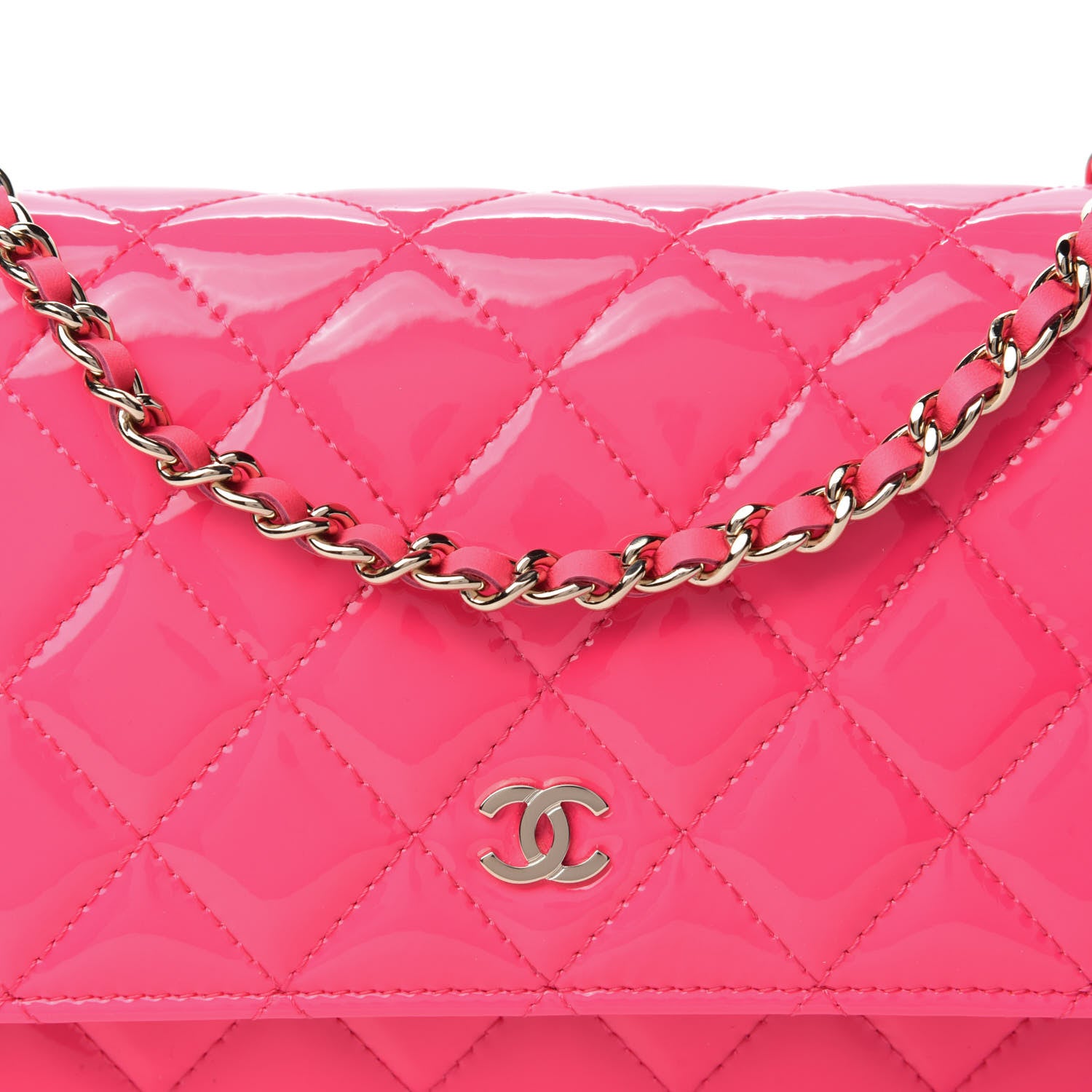 Chanel Patent Calfskin Quilted Wallet On Chain WOC Pink 11 of 11