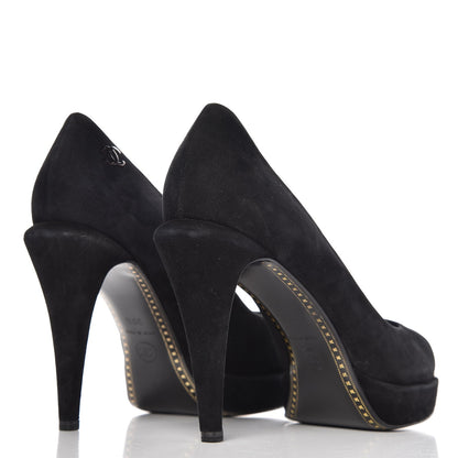 Chanel Suede Patent Cap Toe Pumps 39.5 Black 4 of 10