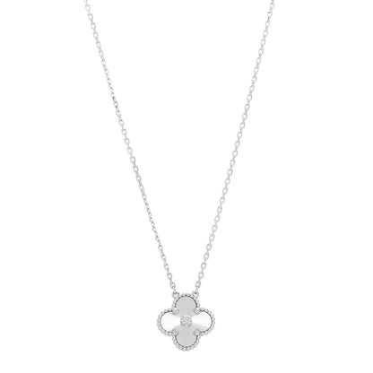 Van Cleef & Arpels 18K White Gold Diamond Guilloche Vintage Alhambra Pendant Necklace 1 of 5