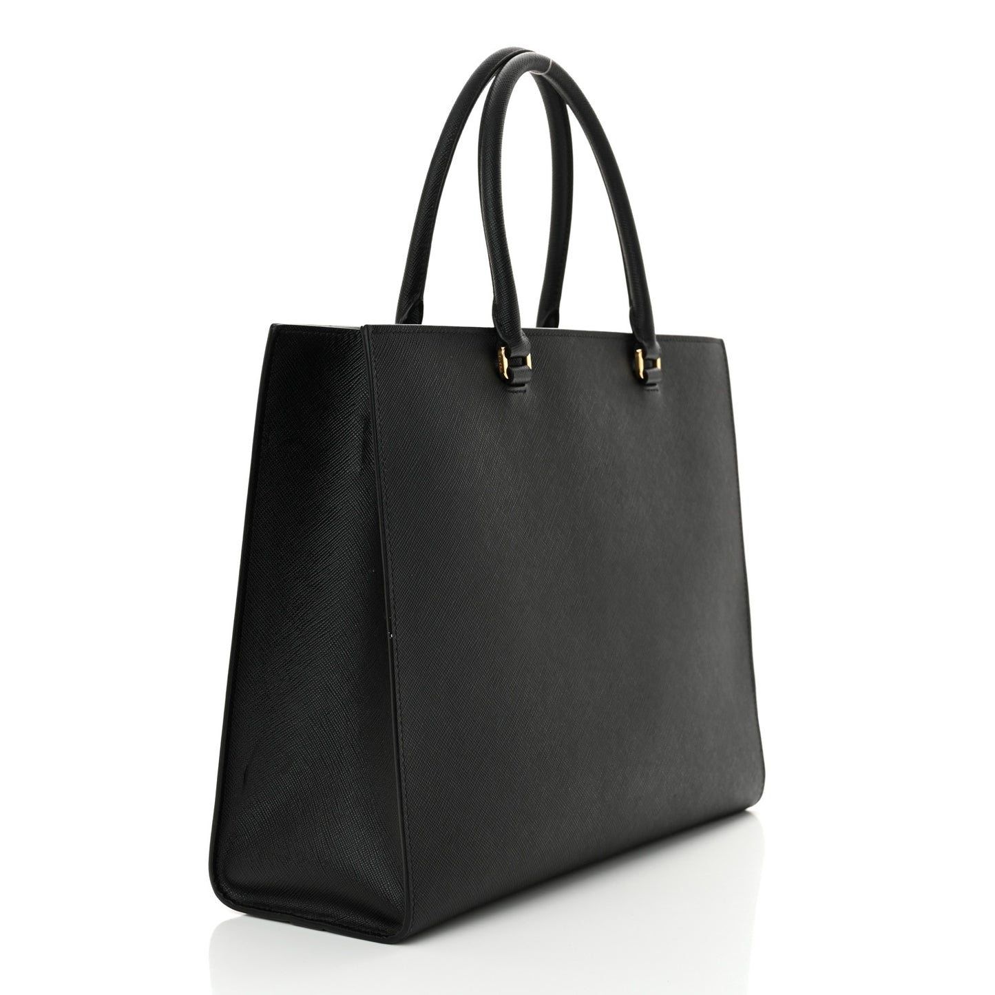 Saffiano Lux Logo Embossed Large Shoulder Tote Handbag Black